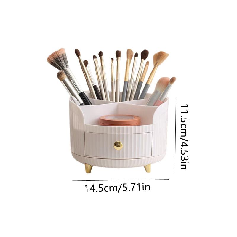 Makeup Organizer Rotating Brush Holder with Small Drawers Luxury Cosmetic Storage for Lipstick Sponge