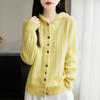 Women's Thickened Hooded Wool Cardigan: Autumn/Winter Simple Casual Cable Knit Sweater Coat