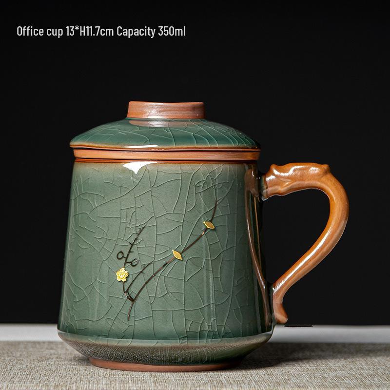 Chinese Ge Kiln Kintsugi Mug with Crackle Glaze - Souvenir Gift Box for Office or Home Use