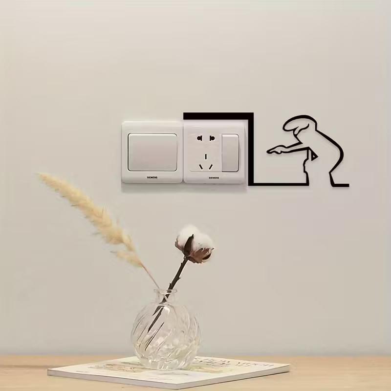 Minimalistischer La Linea Schalteraufkleber - Cartoon-Figur Strichzeichnung Netzschalter Aufkleber Heim- Bürodeko