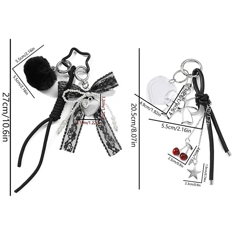 Y2K Exquisite Bow Cherry Pendant Keychain Black Woven Rope Knot Keyring Trendy Key Holder Bag Charm Handbag Pendant For Girls