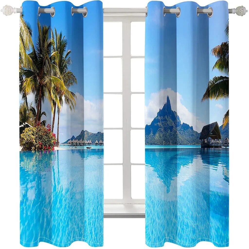 Natural Seaside Scenery High Blackout Curtains Landscape Modern  Drape For Living Room Bedroom Curtain Home Kitchen Curtain New