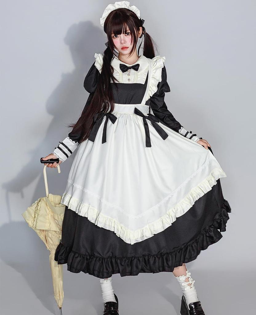 KALAOK Maid Costume, Cosplay, Adult Women's, 3-Piece Set, Cute Gothic Lolita Style, Long, Size 8289, Size S