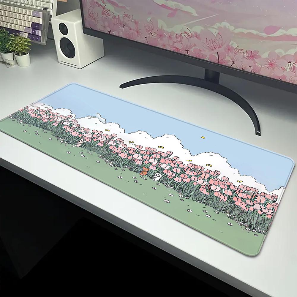 Large Cute Plant Mouse Pad Office Table Carpet Green Mousepad Desk Mat Rubber Big Mause Mat Non-Slip Keyboard Mat XL 100x50cm