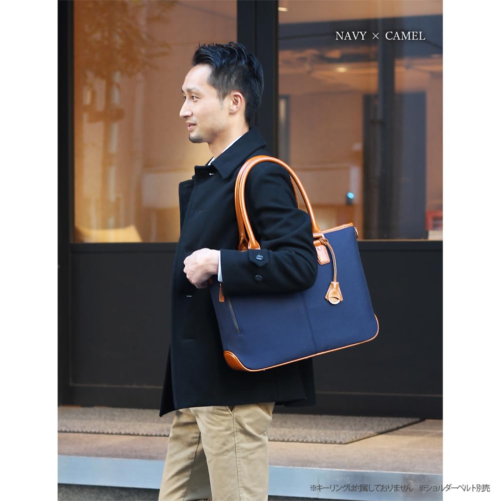GOLDMEN Men's Lightweight Nylon Cordura Business Tote Bag, Fits A4 Sizes, PC, Shoulder Strap Sold Separately, GA204C (Navy X Camel)