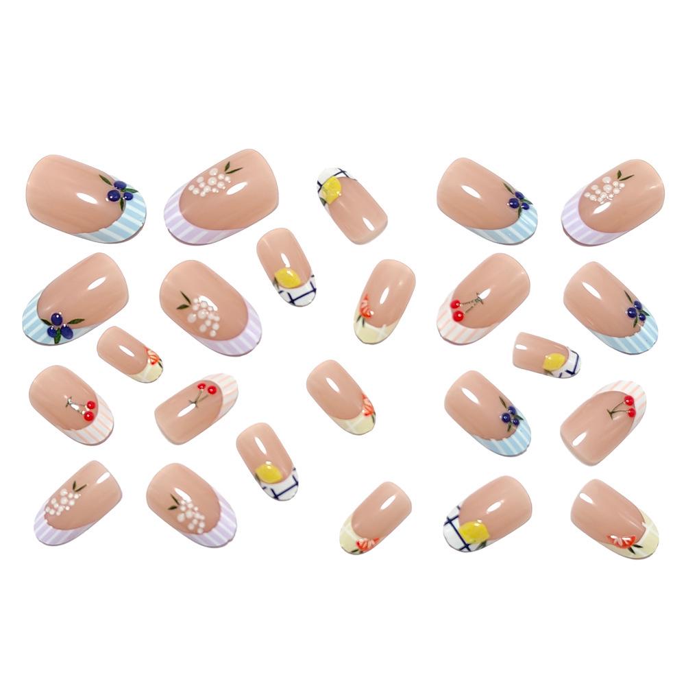 French Style Short Press-on Nails - Cute Fruit Nail Tips for Manicure