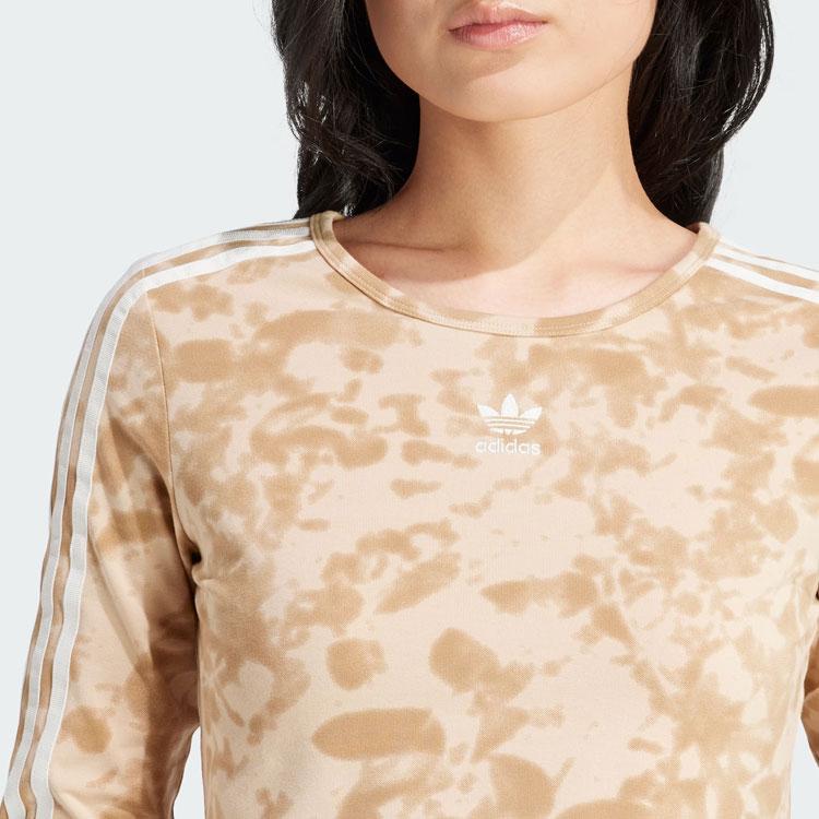 Adidas Originals 3-Stripes Tie-Dye Print Crop Long Sleeve Sports Top Women Tops Cardboard-Yellow IY0780