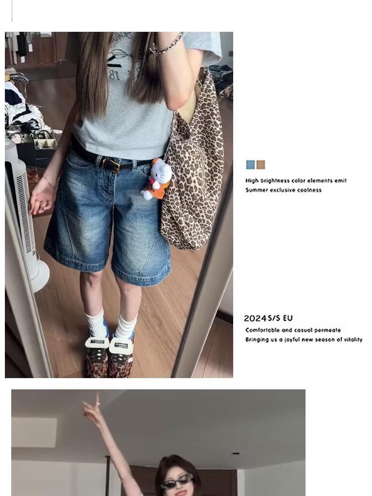 Retro Spicy Girl Damen Low-Waist Denim Shorts - Loose Fit Straight-Leg Mid-Length Hose