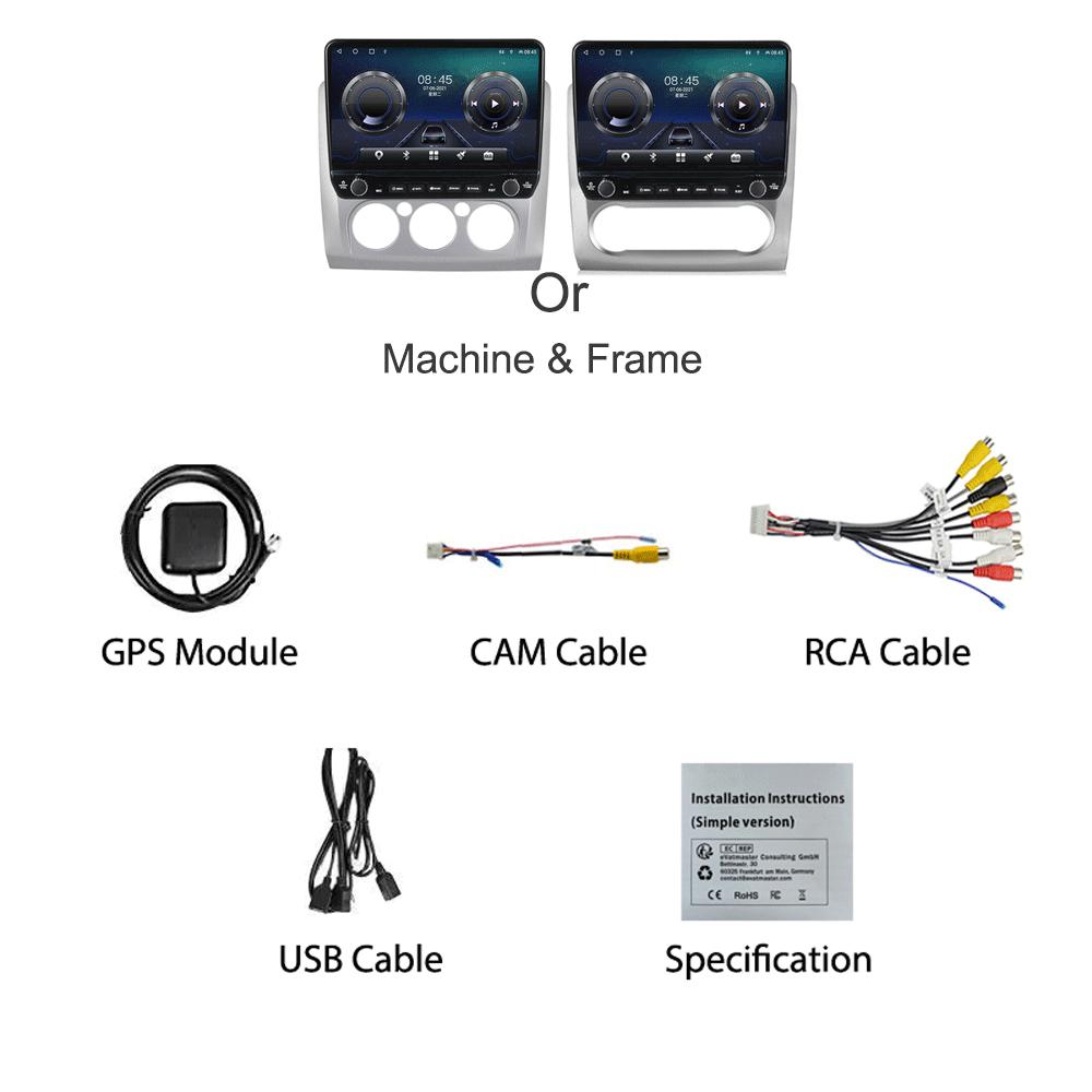 Android bilradio for Ford Focus 2 2004-2011 Med knappeknapp 10 tommers multimediespiller Navigasjon GPS Carplay 2+32GB