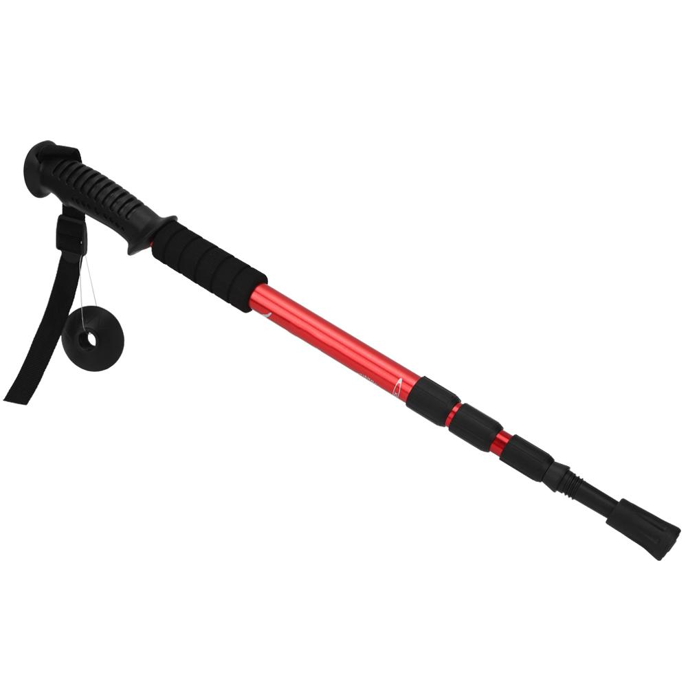 Outdoor Aluminium Alloy 4-Sections Suspension Straight Handle Pole Walking Stick Alpenstock for Climbing Camping
