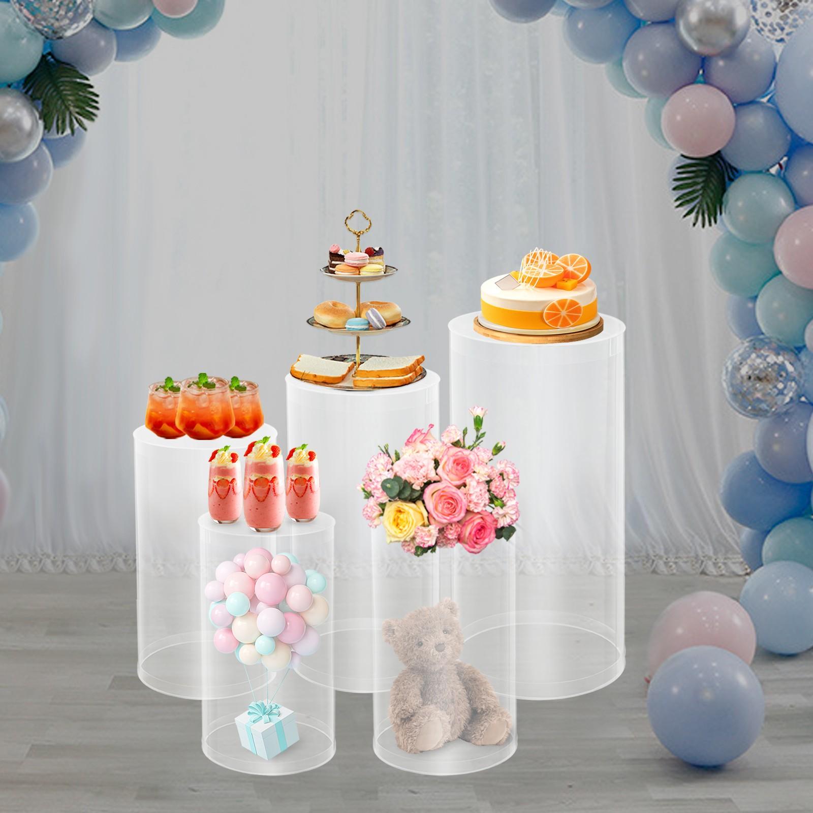 

5pcs Crystal-Clear Cylinder Wedding Display Stands, Versatile Acrylic Centerpiece for Table Decor, Modern Dessert Cupcake Risers чистый