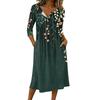Women V Neck Floral Print Midi Dress with 3 4 Sleeve Pockets Casual Loose Fit A Line Summer Dress