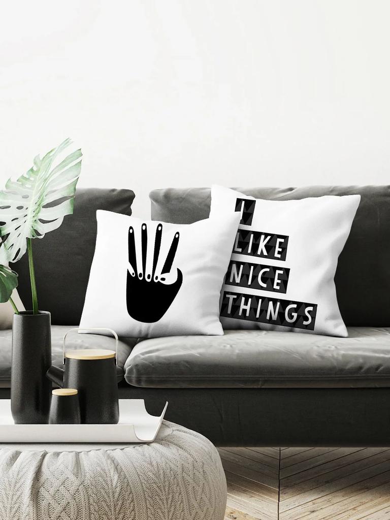 Office Sofa Car Cushion Cover Cartoon Black and White Simple Line Printing Luxury Home Decoration Pillow Cover