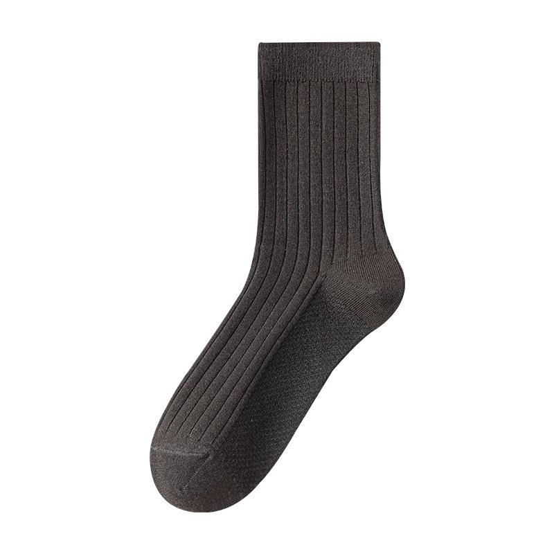 Spring And Autumn Wool Socks Men'S Double Needle Solid Color Boneless Ginger Silk Heating Socks Black Business Socks Breathable Mulberry Silk