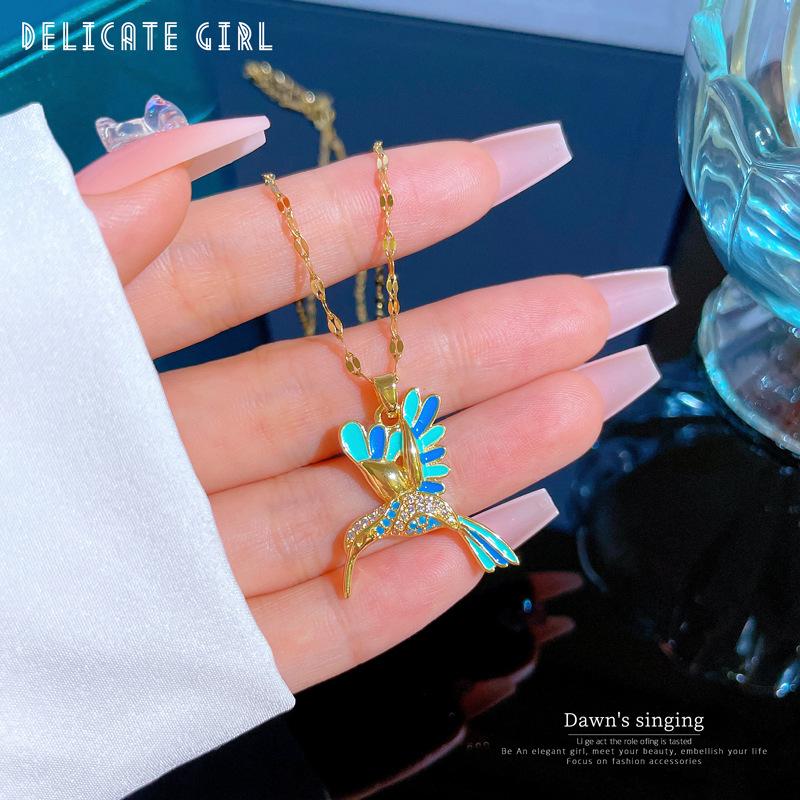 Light Luxury Color Woodpecker Zircon Design Versatile Korean Style Niche Design Live Necklace
