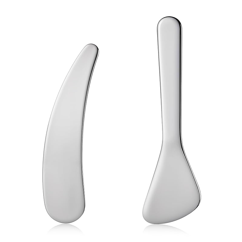 2Pcs Cosmetic Spatula, Mini Metal Cosmetic Spatulas, Makeup Spatulas Skincare Spatula Cream Spatula Beauty Accessories Mixing Sampling Lotions Style A
