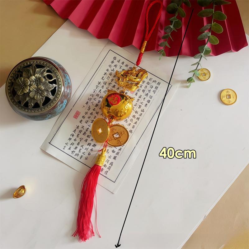 Chinese New Year Gold Color Plastic Horse Pendant Long Red Tassel Ornaments For Car Home Decor Lucky Charm Hanging Decoration