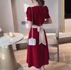 Plus Size Women's Summer Bow Back Dress - Waist-Cinching Slim Puff Sleeves Mid-Length Skirt