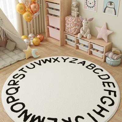 Tapetes Redondos Educativos para Crianças Design de Alfabeto e Animais Padrão Arco-Íris Tapetes Coloridos de Aprendizagem para Decoração de Quarto Infantil