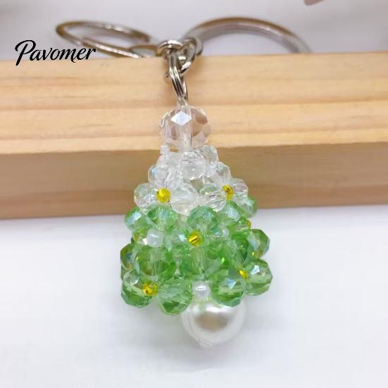 Beaded Key Holder Handmade Christmas Keychain, Xmas Tree Wreath Gift Box Bell Backpack Charm Santa Keyring, Hanging Decor for Party Favors