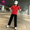 Summer clothing large size sportswear foreign style new women's pure cotton short-sleeved loose top thin straight pants two-piece set