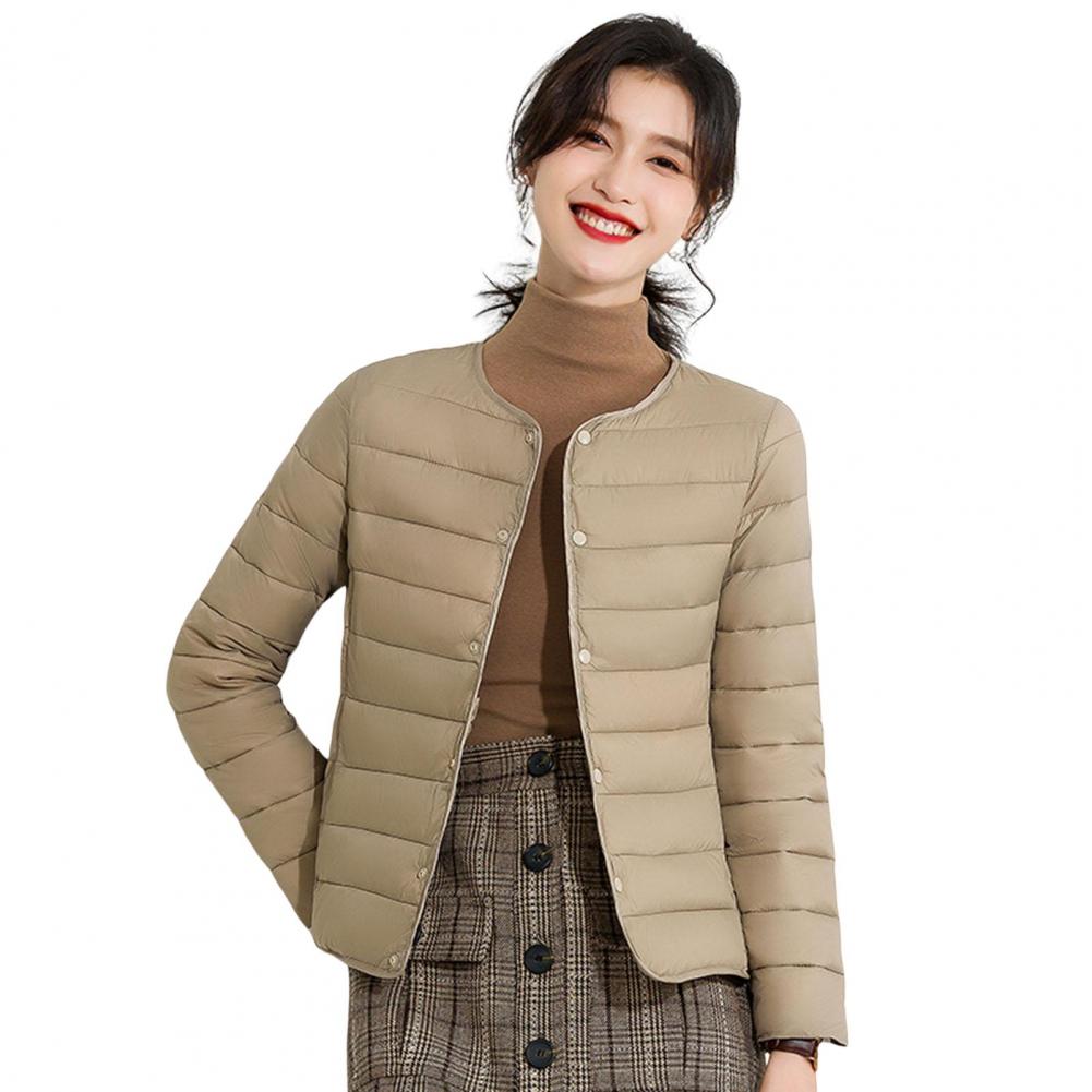 

Winter Down Coat Padded V-Shaped Neck Pockets Buttons Closure Wind Shielding Heat Retention Daily Cold Weather Inner Layer C Practical Use M хаки