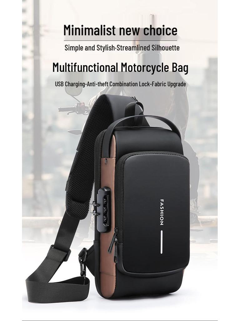Men's Waterproof Anti-Theft Crossbody Bag with Combination Lock - Nylon Chest Pack for Motorcycle
