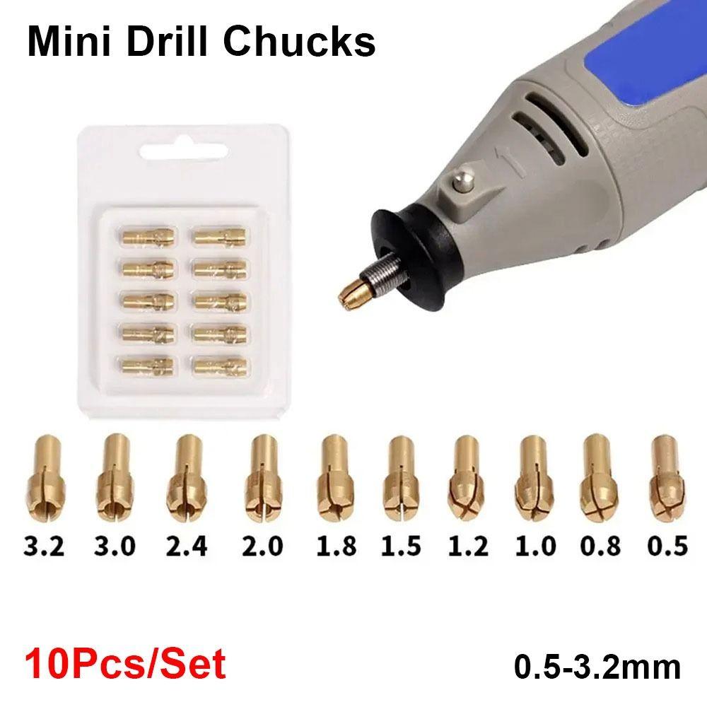 10Pcs Brass Metal Drill Chucks Collet 0.5mm-3.2mm Chuck Adapter New Mini Drill Chucks  For Dremel