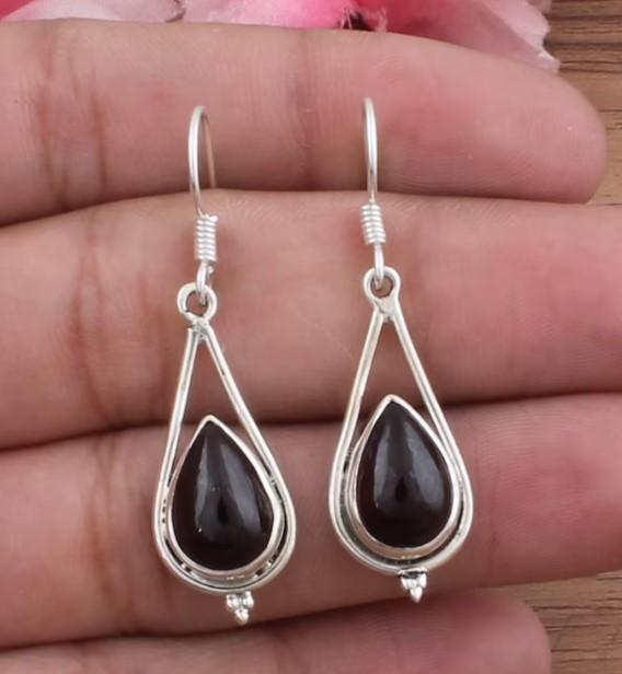 Garnet  Gemstone Hook Earring, 925 Sterling Silver, January Birthstone Earring, Handmade Jewelry, Gift For Christmas, New Year Gift,