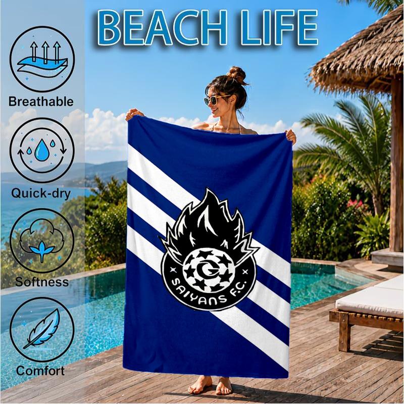 Flame Soccer Emblem Printed Microfiber Beach Towel, Soft And Absorbent, Quick-Dry, Ideal for Summer Travel, Beach Essential, Swimming Pool