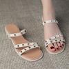 One-word Outer Wear Fashion Thick High-heeled Women's Shoes 2025 Seaside Rivet Sandals Women's Middle Heel Summer
