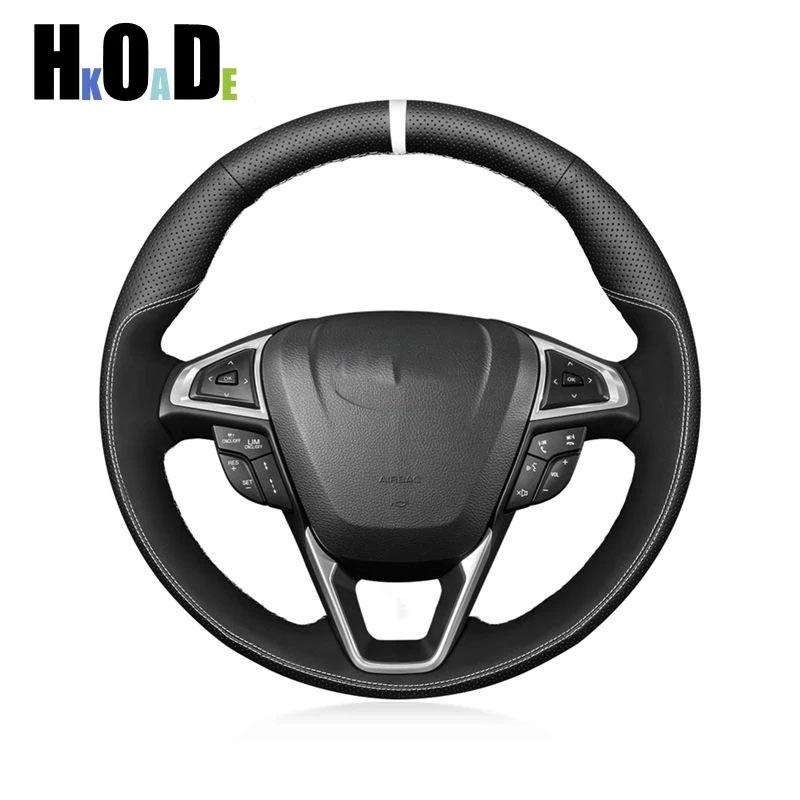 

For Ford Mondeo 2014- Edge Galaxy S-Max 2015 2016- Black Leather Steering Wheel Cover Yellow Thread