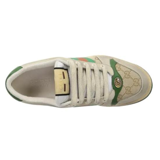 Gucci Screener Leather GG Enameled Aged Lace-up Low Fashion Board Shoes Men's