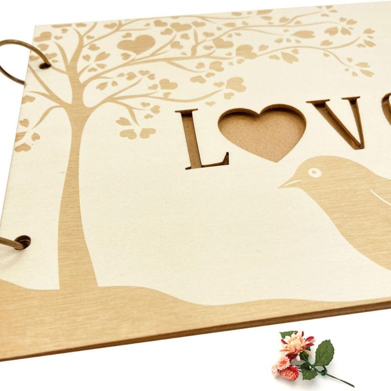 Rustics Wooden Guest Book Wedding Reception Hardcover Guest Book Sign Signature Book Wood Album for Wedding Parties