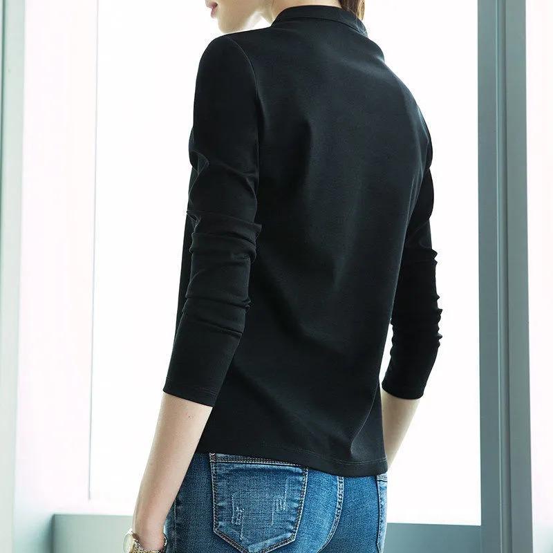 Pure Cotton Long-sleeved T-shirt Women's Stand-up Collar Bottoming Shirt Autumn New Korean Style Fashion Top