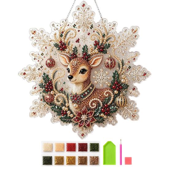 Funkelnde Schneeflocken Bastelprojekte Weihnachten Faux Perlen Malerei Sonnensammler Kunst-Set, Acryl Formbrett Perlen Bastelbedarf mit Spitzenrand, 3D