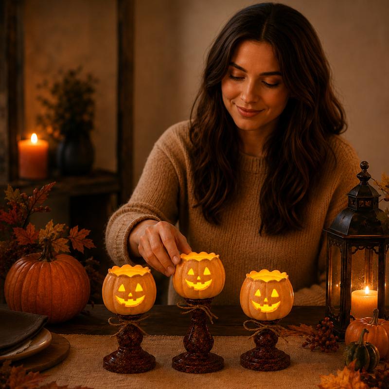 1/3Pcs Vintage Pumpkin Metal Candle Holder Lantern Tabletop Centerpiece For Halloween Fall Home Decor