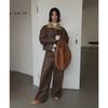 Retro Pu Leather Women's Winter Lamb Wool Thickened Warm Fur All-in-one Jacket