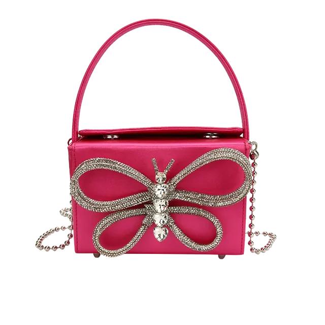 

Маленькие квадратные однотонные сумки на ремне из искусственной застежки с застежкой и цепочкой для вечеринок, женские сумки высокого качества с бриллиантами и бабочкой, 2024, новый стиль Bolso красный