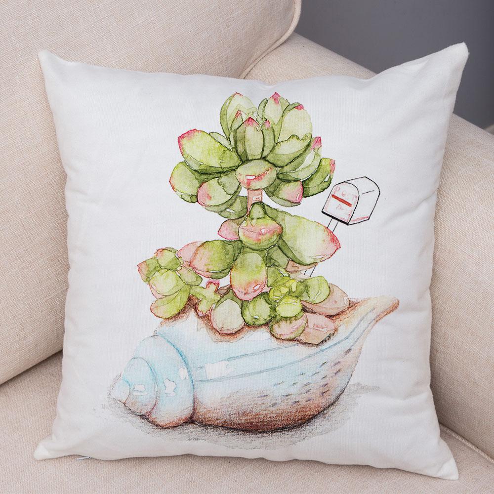 Cartoon Plant Cushion Cover Bedroom Living Room Car Sofa Pillowcase Watercolor Juicy Pillowcase Ornament