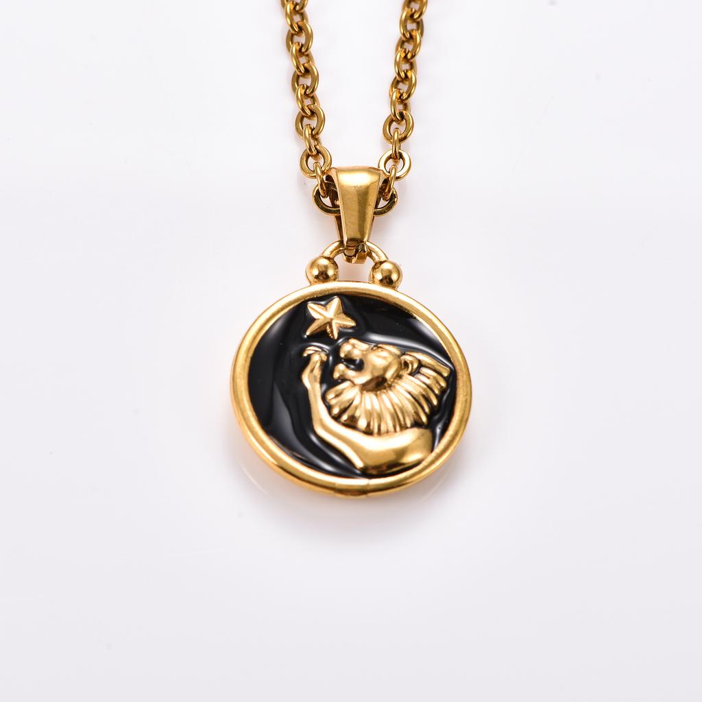 Stainless Steel 12 Constellation Pendant Necklace for Women Gold Zodiac Sign Charm Astrology Metal Jewelry Birthday Gift