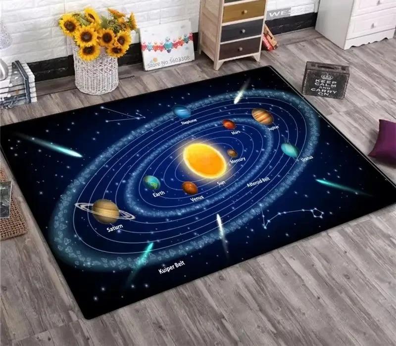 Solar System Rug Planet Galaxy Design for Living Room & Kids Bedroom | Non-Slip Space Floor Mat Home Decoration