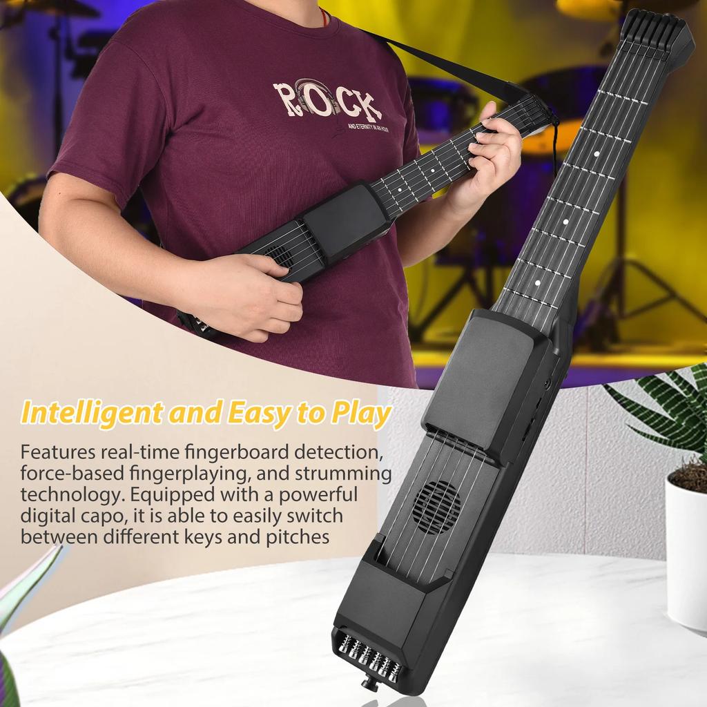7 Frets Smart Electric Guitar Silent Practice Digital Tuner Metronome Function Pocket Portable Folk MIDI Multifunctional Guitar