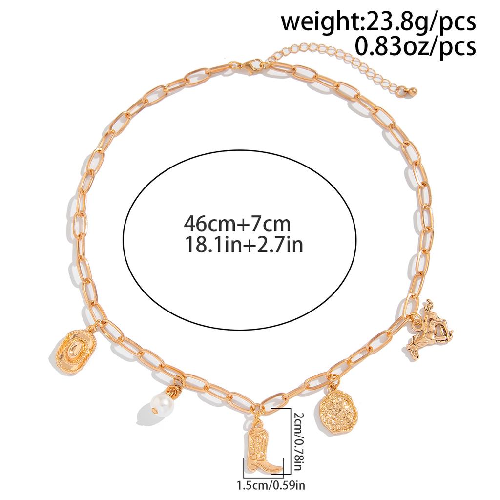 Salircon Ethnisch Stil Cowboyhut Stiefel Pferd Anhänger Halskette für Damen Vintage Gold Farbe Kette Schlüsselbein Choker Schmuck