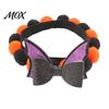 Halloween Themed Pet Accessories Pom-pom Cat Collar, Adjustable Cute Pumpkin Bat Witch Dog Hook And Loop Collar Orange Black Pom-poms for Cats