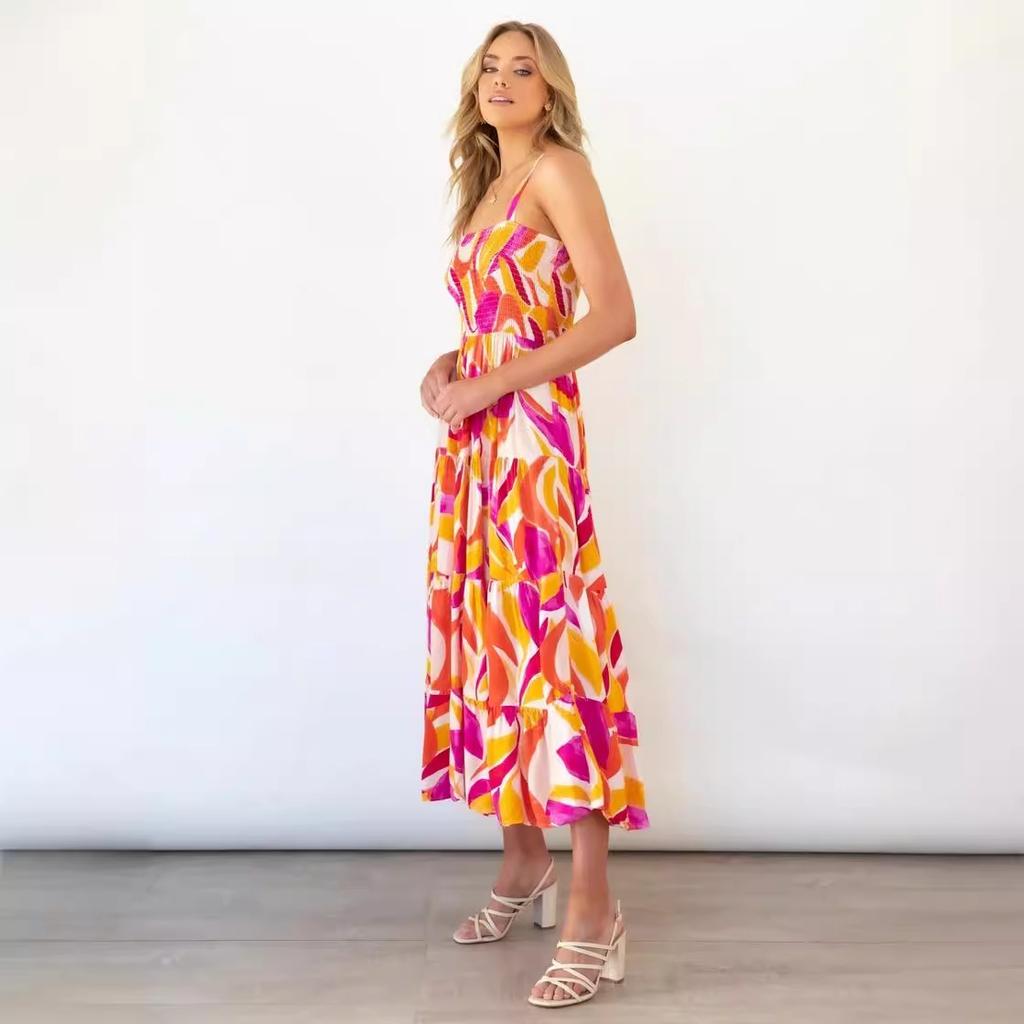 Spring and summer women's clothing new slim-fit pendulum printed dress holiday style