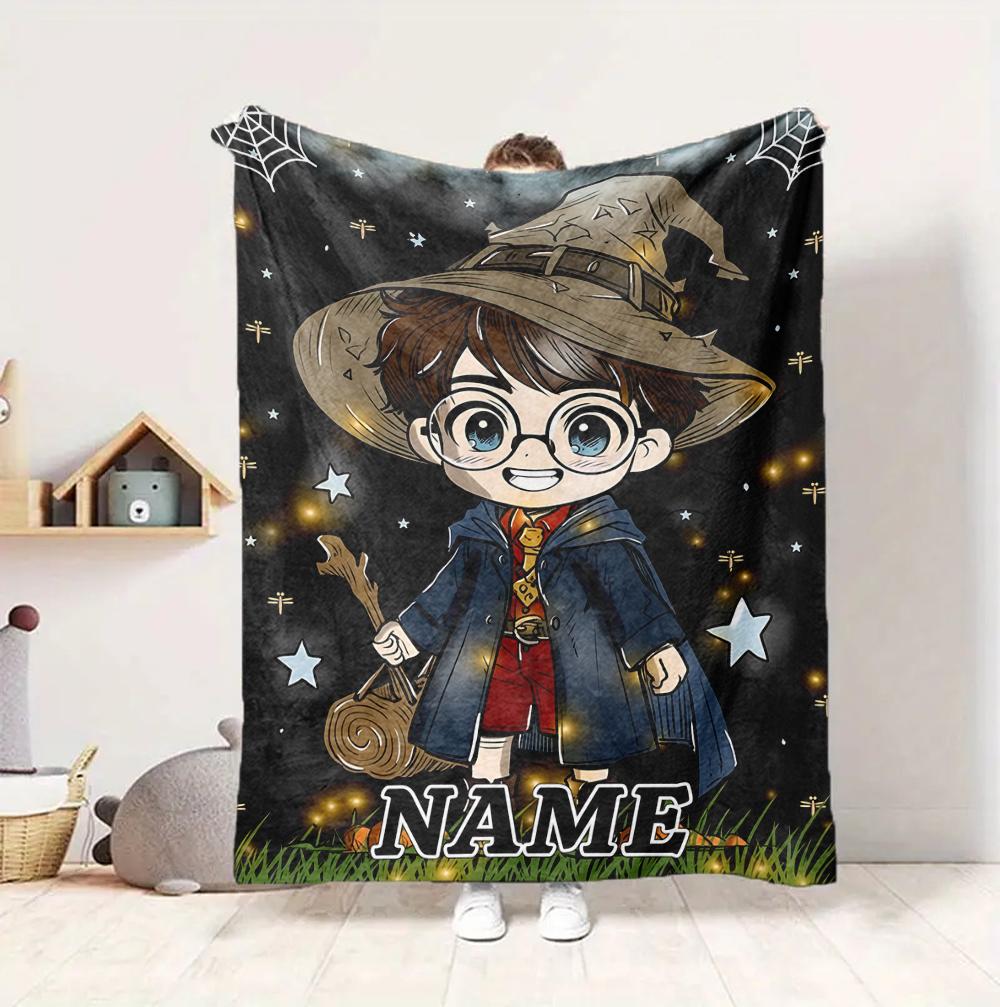 Custom Name Wizard World Flannel Blanket Throw Blanket Soft Warm Sofa Bed home Decor Unique Gift
