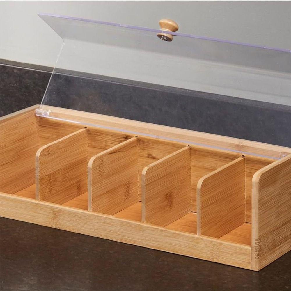 5 Slots Tea Bag Storage Organizer Handmade Bamboo Coffee Capsule Storage Box Portable Space Saving Desktop Sundries Organizer