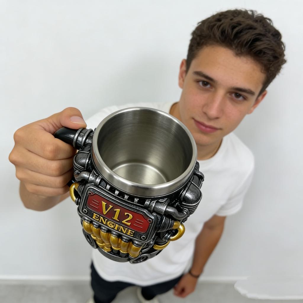 Motoren Edelstahlbecher Handgefertigt V12 Motoren Kaffeetasse Für Autoenthusiasten Teetasse Für Zuhause Oder Büro Einzigartige 3D Geschenke