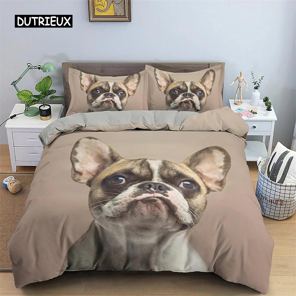 Cute Dog Bedding Set Microfiber 3D Pet Puppy Duvet Cover Animal Theme Quilt Cover Single Queen King For Child Boys Girls Bedroom